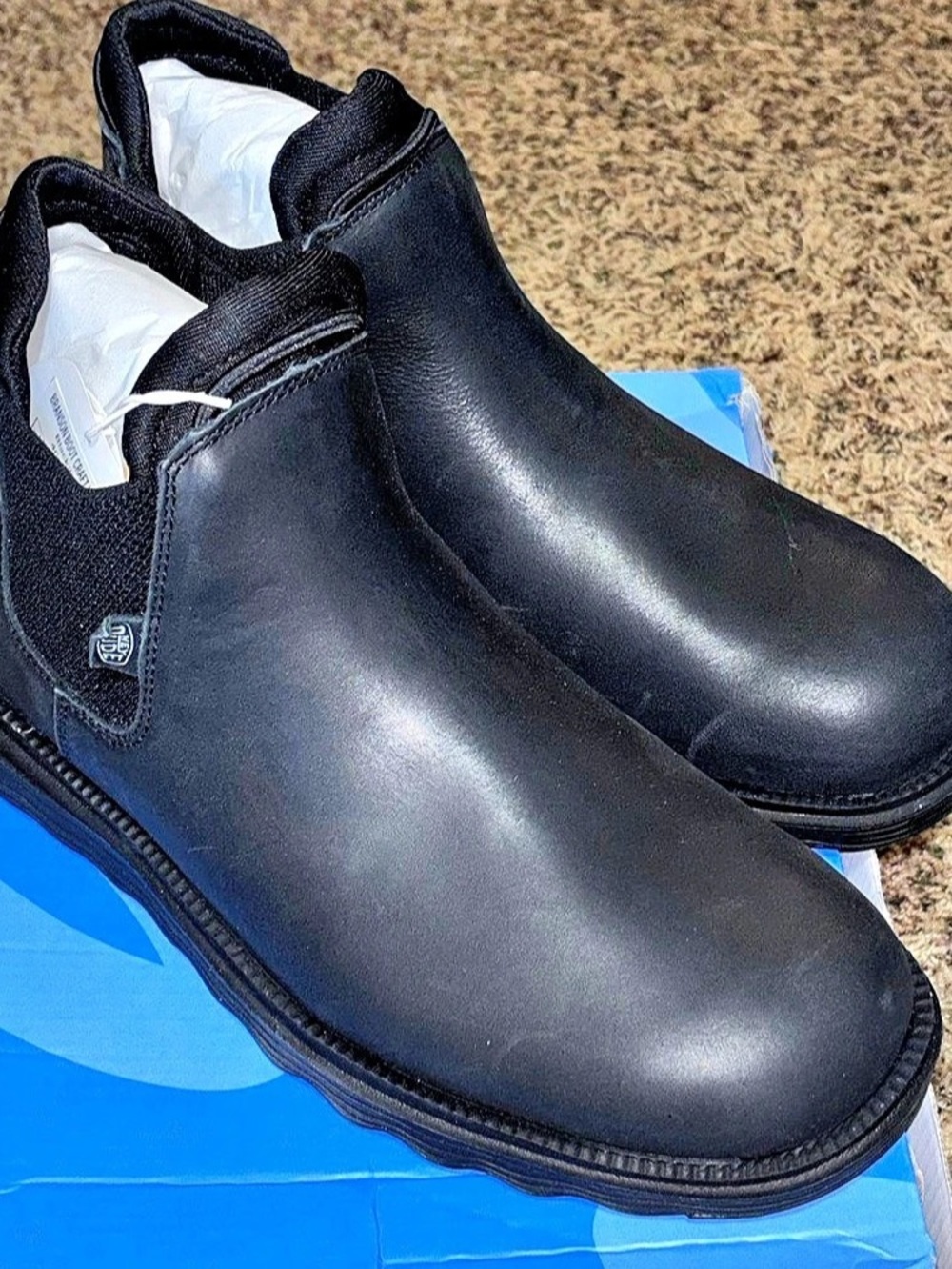 Hey Dude Boots Womens Sz 12 Black Leather Branson Chelsea Ankle Water Repellent